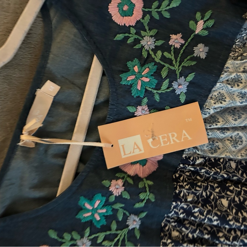 La Cera | Rayon Denim Embroidered Top - Picture 4 of 4